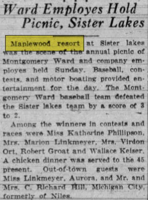 Maplewood Resort (Smallbones Resort) - June 1935 Article Ward Picnic (newer photo)